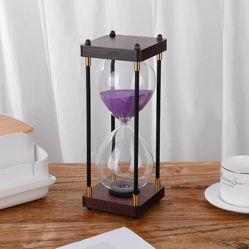 Aartner transparent Hourglass Timer 60 Minutes, Metal Wooden Frame Decorative Hourglass Black Sand, Home & Kids Room Large Gift for Adults and Kids (Purple)
