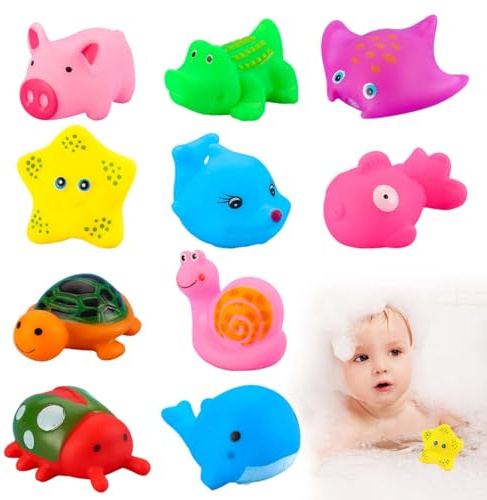 UIEXAY Lot De 10 Jouets De Bain Pour Bébé, Jouets De Bain Pour Bébé, Animaux Marins Flottants, Jouets De Douche Et De Natation Pour Enfants Et Tout-Petits