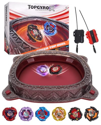 BGOVTAPO Kit de Inicio X Stadium – con 6 X Tops, 2 Lanzadores & Arena. Set de Batalla Competitiva para Niños Desde 6 años