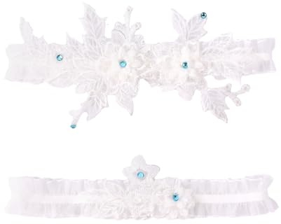Mikovivi 2uds Ligas para Novia, Liga de Novia Encaje Cinturón Pierna Encaje Floral Accesorios de Boda Elegantes para Mujeres (Blanco)