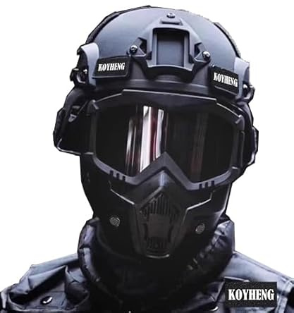 Mich Airsoft-Helm und Vollgesichts Maske Set, mit Seitenschiene und NVG-Halterung mit Abnehmbarer und Verstellbarer Schutzbrille, Army-Stoß Helm