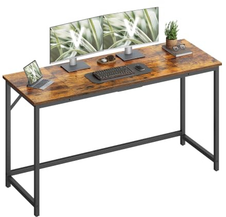 VASAGLE Computer Desk, Office Desk, 140 x 50 x 76 cm | For Study, Bedroom, Living Room, Rustic Brown and Matte Black, BARNET Collection LWD043B01