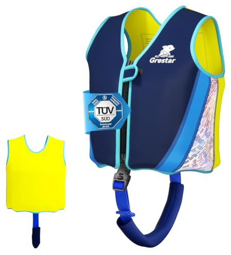 Grestar Kids Swim Vest,Toddler Swimming Float Vest, Swimming Training Jacket with 8 Removable EPE Blocks, Crotch Strap & Buckle, Kids Buoyant Swim Vest for Toddlers – M(Ages 3-6)
