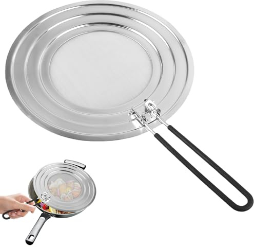 Behogan Padella paraspruzzi da 30 cm, paraspruzzi in acciaio inox con manico pieghevole per proteggere dagli schizzi di grasso, paraspruzzi per padelle per una varietà di padelle