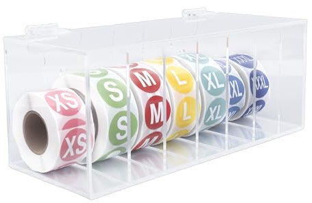 Tosuny Dispensador de Etiquetas de Acrílico Transparente con 7 Ranuras para Organización con 7 Rollos de Etiquetas, Dispensador de Rollos de Pegatinas para Montaje en Pared para Uso Doméstico y de