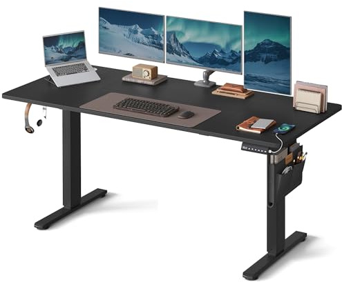 VASAGLE Electric Standing Desk, Height Adjustable Desk, 160 x 70 cm, Continuous Adjustment, Spliced Desktop, 4 Memory Heights, USB-Port, Ink Black LSD136BZ02
