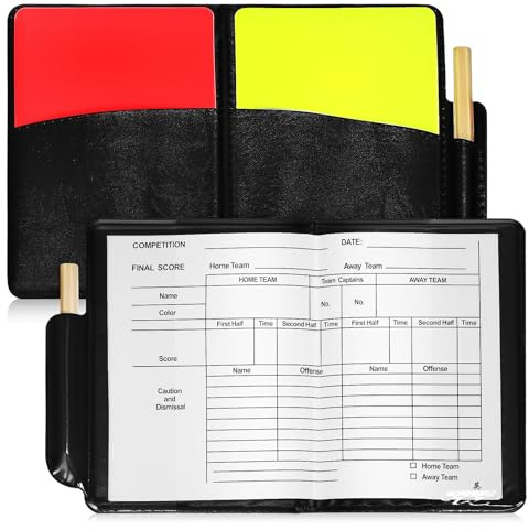 Veemoon Kit Arbitre de Football et Crayon en PVC 2 Sets Cartes Rouge et Jaune Feuille de Pointage Accessoire Facile à Transporter pour Matchs de Basketball