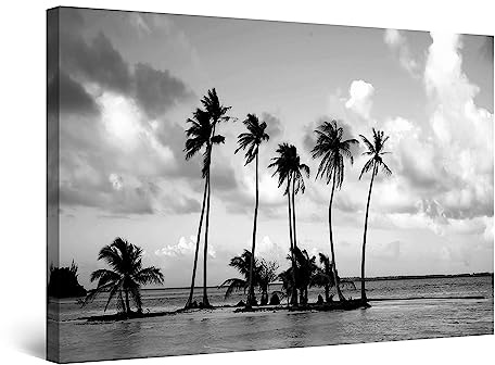 Startonight Quadro su Tela Bianco e Nero Palms, Stampe Incorniciato e Pronta da Appendere Design Moderno Arredamento Arte Fotografia Grande Formato 80 x 120 cm Luminoso al Buio
