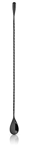 Viski Gunmetal Weighted Stainless Steel Barspoon, Japanese Twisted Stem Handle, Teardrop Weight