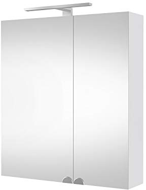 Planetmöbel Spiegelschrank Badezimmer 60cm Weiß, Badezimmerschrank mit Spiegel und LED Beleuchtung, Badespiegel mit Schrank