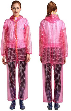 JBKNAN GX Regenanzug, Transparente PVC Frauen Split Dot Set, Outdoor Reiten Winddicht Poncho (Farbe : Rose red, Größe : L)