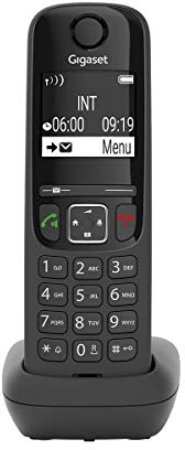 Gigaset AS690 - Teléfono portátil inalámbrico con Manos Libres, Teclado Iluminado y Amplia Pantalla, Lista Negra, Lista de Llamadas Hechas, Recibos y perdidas, Negro [versión Italiana]