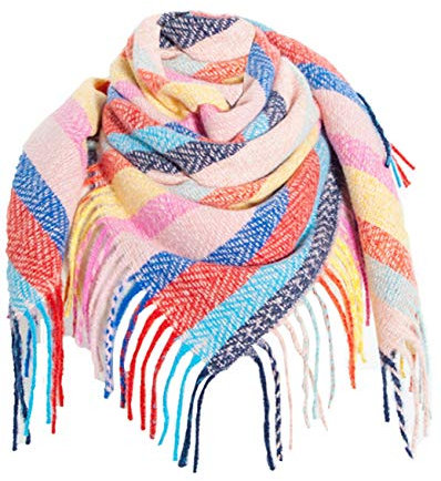 Jacyren Damen Schal Kariert übergroßer Quadratisch Deckenschal Herbstschal Winterschal Karo Tartan Streifen Plaid Muster XXL Oversized Fransen Poncho 40+ Farben Stil XXL Schals (Schal A30)