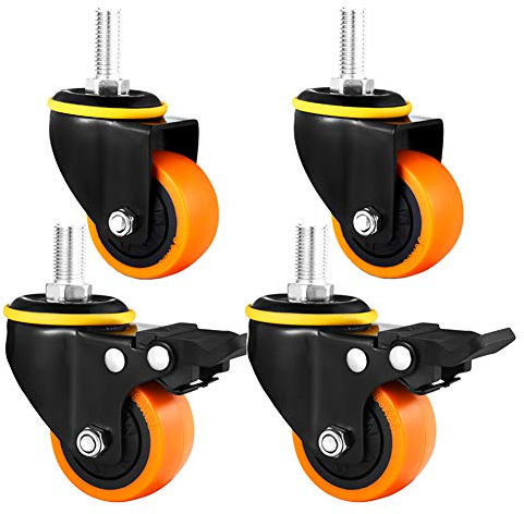 castors 2 Zoll Möbelrollen 50mm Universal- Schwenken M8 / M10 Faden Lenkrollen Lenkräder Mit Bremse Leise Ve Hochleistungsrollen Zum Wagen Nähmaschine Regal 4 Stück (Jede Radlast 70 Kg)