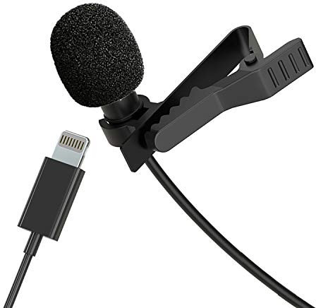 Inov8 AM1010 Pro Clip-On MFI Lightening Lavalier (lapel) Condenser Microphone & Windshield for iOS Devices/iPad/iPhone for Superior Audio Recording on Vlogging/Podcast, Black