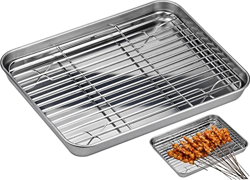 Wandefol HaWare - Teglia da forno in acciaio inox, rettangolare, per cottura e raffreddamento, sana e atossica, facile da pulire e lavabile in lavastoviglie, 26,5 x 20 x 2,5 cm