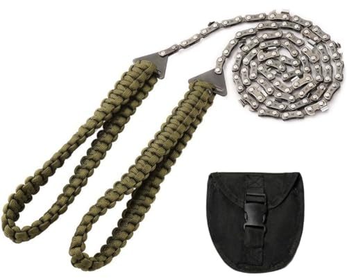 Uadme Sierra de Bolsillo, Sierra de Cadena Manual, Portátil Motosierra de Mano, 11 Dientes, con Mango de Paracord, para Supervivencia, Camping, Senderismo, Caza, Pequeños Árboles