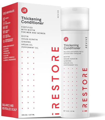 iRESTORE Biotin Hair Conditioner for Damaged Dry Hair - Good for Fine Hair Growth, Volumizing Thickening Conditioner with Ginseng & Argan Oil to Moisturize, Pair With Hair Loss Shampoo