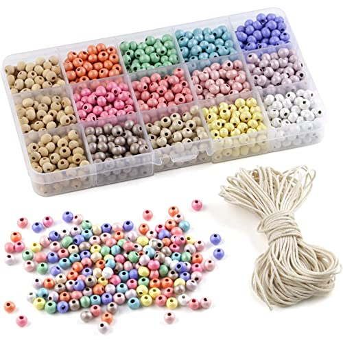 I LOVE MOM Holzperlen zum Auffädeln 280 Stück Holzperlen Bunt, Holzperlen Groß 10 mm Holzkugeln mit Loch Holzperlen Kinder für DIY Schmuckherstellung Armbänder Halsketten(Perlmutt-10mm)