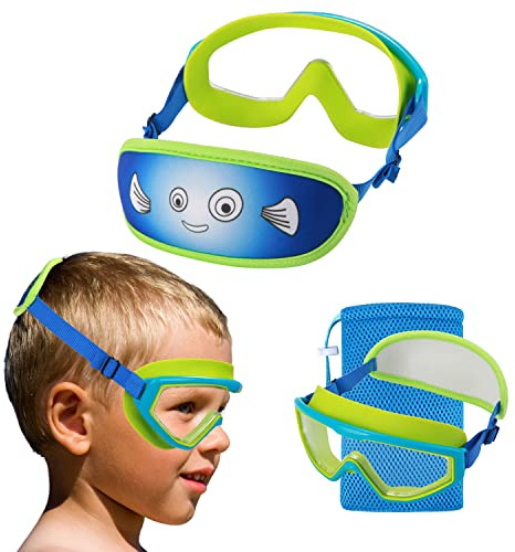 HYDROCOMFY Swimming Goggles for Kids 6-14 Years Kids Goggles Tangle Free Pain Free Blue Boys Swimming Mask - Fabric Elastic Band and Soft Band