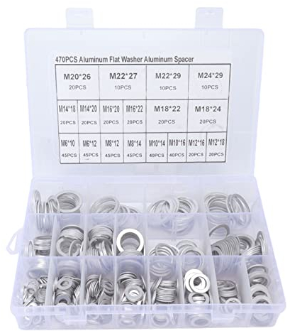 470-teiliges Dichtungsscheiben-Sortiment, Dichtungsring aus Aluminiumlegierung, Rund, Unterlegscheiben-Kit für Autoarmaturen