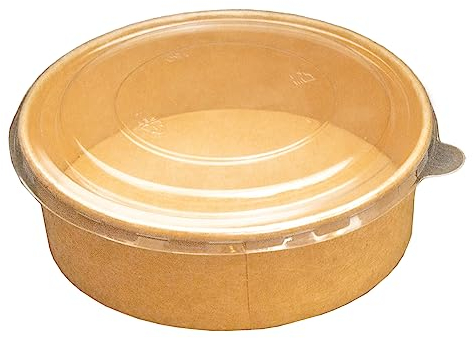 Commerline 1000ml Bio Salatschale Salatschalen | 50 Stk. Salat Schale Schalen Bowl Einweg mit Deckel | Kartonschale Salatbox Kraft Einwegschalen (Bio_salatschale_1000ml, 50 Stück)