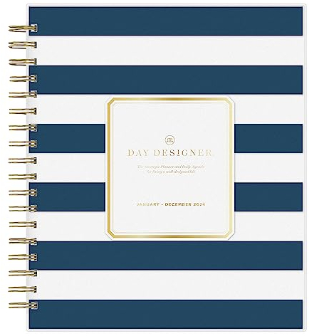 Day Designer for Blue Sky Tages- und Monatsplaner 2024, 20,3 x 25,4 cm, mattierter Einband, Spiralbindung, marineblau gestreift (142098-24)