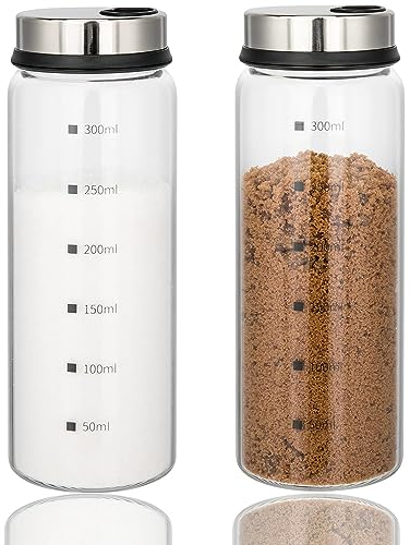 Aiareozy 2 piezas Botes Especias, Cristal de Borosilicato, 300ml Botes para Especias, Tarros de Especias con Tapa Giratoria, Frascos Especiarias, para la Cocina, Barbacoa Al Aire Libre