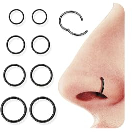 Diamday 8stk Nasenpiercing Ring 16G/18G 316L Chirurgenstahl Septum Ring Nasenring Hoop Helix Conch Tragus Daith Ohr Piercing Gold Silber Schwarz Clicker Knorpelohrring Lippenring 6mm/8mm/10mm/12mm