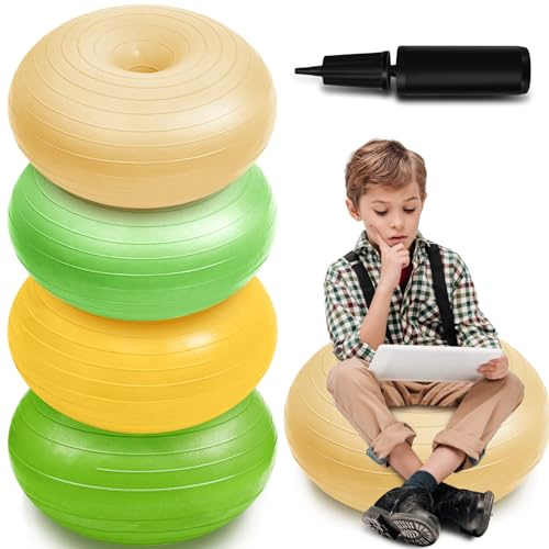 Lewtemi 4 Pcs Flexible Seating for Classroom Elementary 20 Inch Yoga Ball Chair Inflatable Donut Ball Chair with Inflator for Kids Student Sensory Balance Office Exercise(Elegant Color)