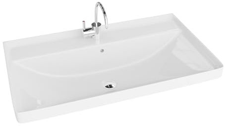 Lavita Mobillavabo Nevada 800 Lavabo da mobile con troppopieno e foro per rubinetto In porcellana di alta qualità Lavabo 81x47x21 cm Bianco lucido