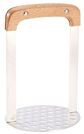 Food Masher | Stainless Steel Handheld Potato Press - Potato Hand Smasher, Manual Potato Press with Wooden Handle for AVO-cado, Potatoes, Beans, Meat, Vegetables