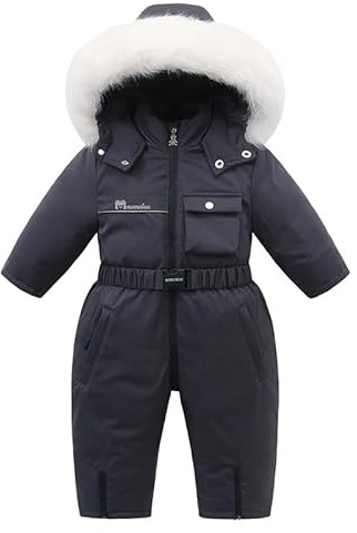 Runstarshow Toddler Snowsuit Hooded Romper Boys Girls All in One Winter Coat Jumpsuit Kids Ski Suit Fleece Lined Warm Outerwear with Faux Fur Collar One Piece Suit for 1-5 Years