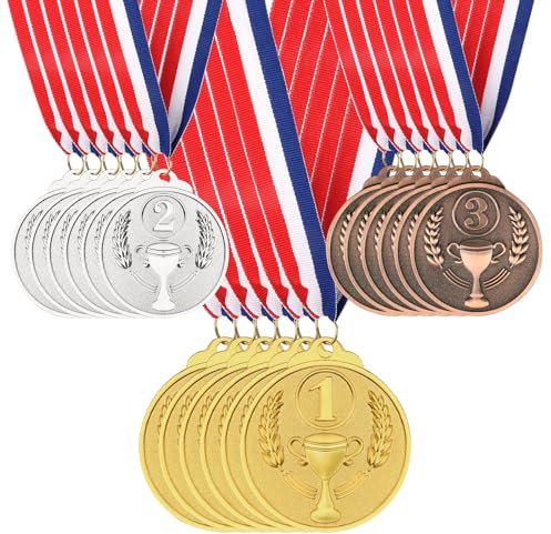 ELEPRUC 18 Stück Metallmedaillen mit Halsbändern, Gold, Silber und Bronze Medaillen für Kinder, Auszeichnungen für Gewinner, Sieger-Medaillen für Wettbewerbe, Party-Dekorationen im Olympischen Stil