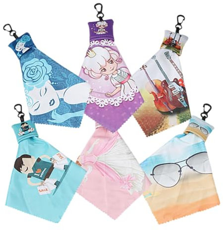 Hoement 6pcs Cleaning Cloths Keychain Unique Designs for Phones Glasses and Screens Compact Microfiber Wipers for Easy Carrying and Versatile Use