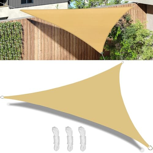 Kezidhp Toldo Vela Triangular 2,5 x 2,5 x 3m - Sombra Jardín Terraza Balcón - HDPE Transpirable - 98% UV - Incluye Cuerdas - Resistente Lluvia/Viento (Amarillo)