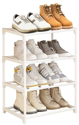 NIAWECAN Small Shoe Rack White, 4 Tier Shoe Racks, Metal Shoe Racks Slim