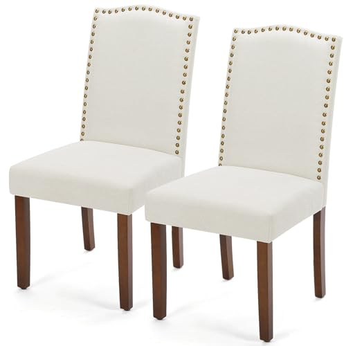 DUMOS Dining Chairs Set of 2, Modern Kitchen Table Chairs with Wooden Legs and Padded Seat, Mid Century Upholstered Accent Chairs for Dining Room Kitchen Living Room Restaurant, Beige
