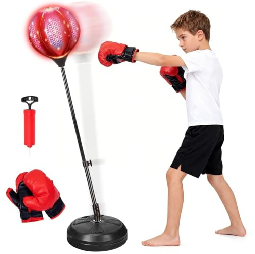 CEWROM Punchingbollslådor set 82–125 cm höjdjusterbar, boxhandskar och pump, lysande punkteringspåse för tonåringar och vuxna, hastighetspåse för träning, boxningsutrustning, stresslindring och
