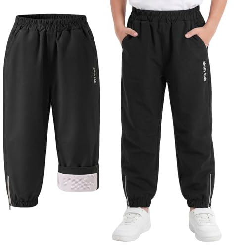 Baogaier Boys Girls Waterproof Trousers Outdoor Pants Mesh Lined 5-13 Years | Lightweight, Windproof, Pockets Joggers, Elasticated Waist, Casual Breathable Rain Trouser, for Hiking Trekking School
