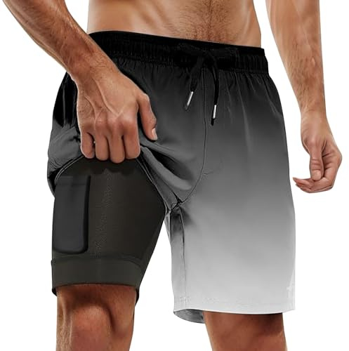 Bañador Largo hasta la Rodilla para Hombre con Forro de compresión, pantalón Corto de baño 2 en 1, elástico, de Secado rápido, con Bolsillos, Camiseta de protección Solar
