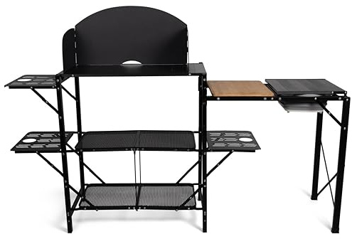 Kampa SlimChef Camping Kitchen Stand, Folding Outdoor Cooking Station with Sink & Windshield, Portable Caravan Camp Kitchen Table, 30kg Load Prep & Wash Unit
