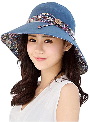WITERY Sun Hats for Women 2 in 1 Reversible Foldable Sun Hat with Neck Flap Ladies Wide Brim UV Protection Hat UPF 50+ Breathable Quick Dry Outdoor Sports Visor