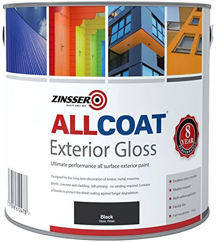 Zinsser Allcoat Exterior WB (Gloss Finish) Ready Mixed Colours 2.5 litre Black