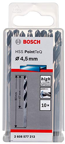 Bosch Accessories Professional 10-Piece PointTeQ HSS Twist Drill Bit (for Metal, 4.5 x 47 x 80 mm, Drill Driver Accessories)