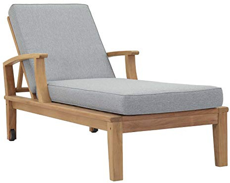 Modway EEI-1151-NAT-GRY-SET Marina Premium Grade A Teak Wood Outdoor Patio Chaise Lounge Chair, Natural Gray