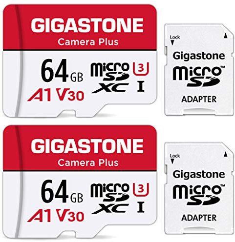 Gigastone 2 Pack 64GB Micro SD Card with 2 SD Adapters + 2 Mini Cases, Camera Plus, 4K Video Recording, High Speed 95MB/s, Compatible with Nintendo Switch, MicroSDXC UHS-I A1 V30 U3