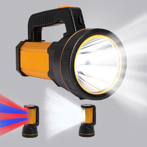 Torcia LED Potente Professionale USB C Ricaricabile, Torcia Elettrica Portatile Ultra Luminosa, 6000 Lumen/Batteria Grande da 10000 mAh/Lunga Distanza/Proiettore Laterale/Tracolla/IPX4 Impermeabile