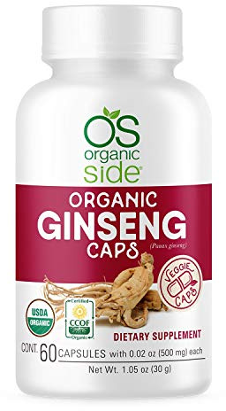 OS Organic Side | Ginseng 60 Capsules | Adaptogen for Stress Relief, Energy Boost, Immune Support | Certified USDA Organic, Non-GMO, Vegan Supplement for Natural Wellness