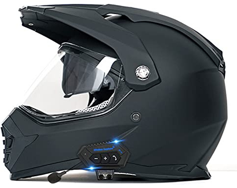 Casco De Motocross Bluetooth Integrado DOT/ECE Homologado Con Doble Visera Cascos Off Road Casco Moto Enduro Para Hombre Y Mujer Casco Mtb Integral Casco Quad Adulto, Negro Mate Matte Black 1,S